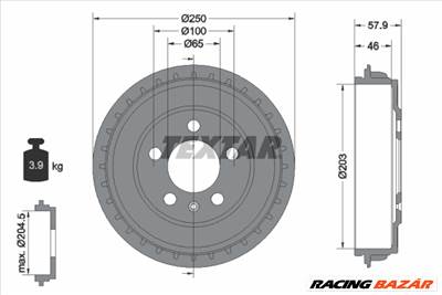 TEXTAR 94048200 - fékdob SEAT SKODA VW