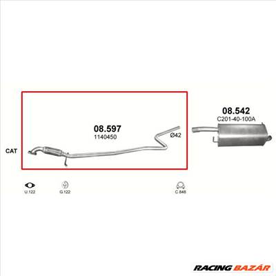 Kipufogócső, Ford Fiesta Hatchback, Fusion, Mazda 2, 1.2-1.4, 2001-2008.07