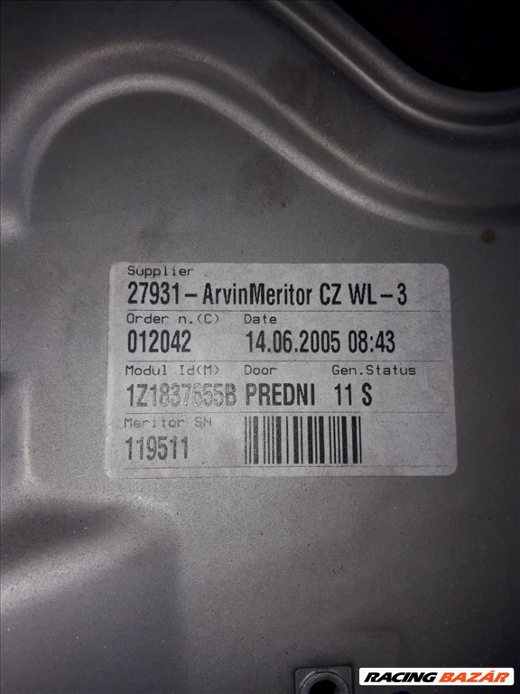 Skoda Octavia II Bal Elsõ Ablakemelõ Szerkezet Elektromos 1Z1837655 B 3. kép