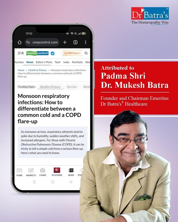 🌧️ Is it just a cold?

Monsoon season can bring more than mild symptoms — it might signal something more serious.

Padma Shri Dr. Mukesh Batra shares key insights in #MoneyControl on how to distinguish a common cold from a COPD flare-up.

📖 Read the article: https://www.moneycontrol.com/health-and-fitness/monsoon-respiratory-infections-how-to-differentiate-between-a-common-cold-and-a-copd-flare-up-article-13048872.html
.
.
#DrBatras #DrBatrasHealthcare #TheHomeopathyWay #MonsoonHealth #COPD #CommonCold #DrMukeshBatra #RespiratoryHealth