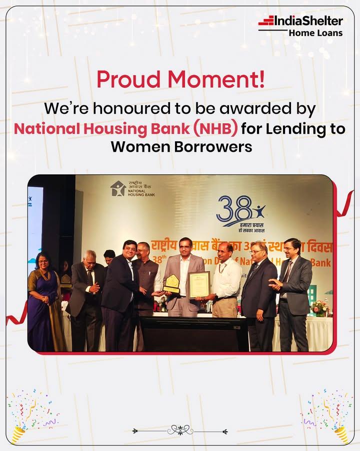 Proud Moment!

We’re honoured to be recognized by the National Housing Bank for our commitment to supporting women borrowers across India.

At India Shelter, we believe that every woman deserves a place to call her own, and we’re deeply proud to be enabling that dream - one home at a time.

A heartfelt thanks to our unstoppable team whose dedication continues to make this vision a reality.

#Indiashelter #Award #Achievement #WomenBorrowers #NHB #proudmoment