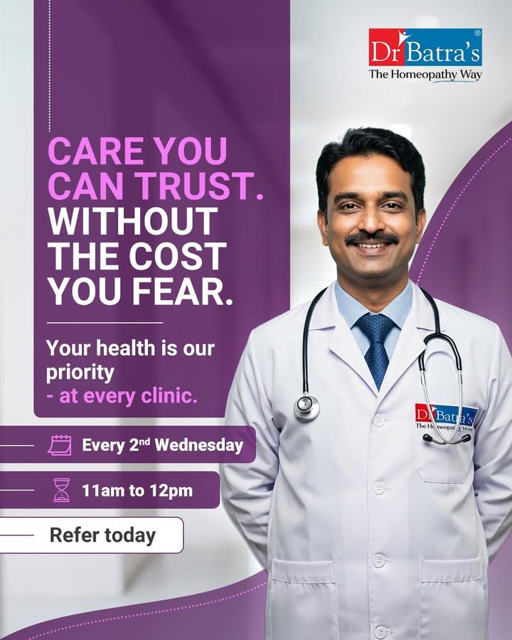Good health should never come at a price. 💙

At Dr Batra’s®, we’re opening our doors to everyone — because expert care should be for all.

Visit our Free Clinic and consult our doctors at no cost.

📍 Every 2nd Wednesday of the Month
📞 Call: +91 91671 91671
🌐 www.drbatras.com


.
.
#DrBatras #DrBatrasHealthcare #FreeClinic #AccessibleHealthcare #ExpertCareForAll #HomeopathyHealing #AbJeetoJaddSe #HolisticHealth #HealthcareWithHeart #TheHomeopathyWay