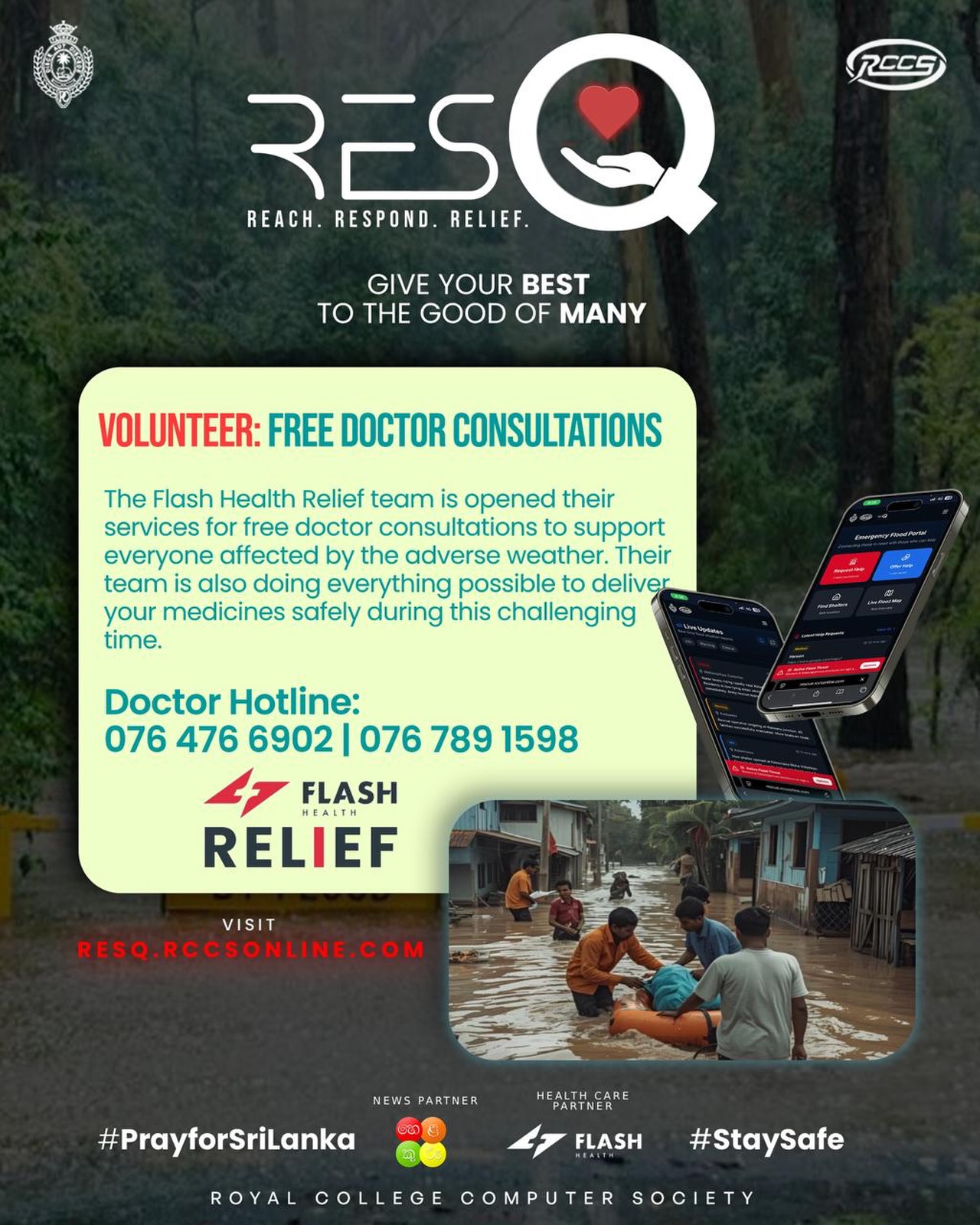 The Flash Health Relief team has deployed volunteer doctors to provide free medical consultations an