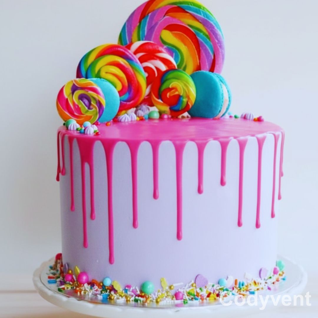 Candy Theme Cake – 3 Pounds – Colorful Drip Celebration Cake