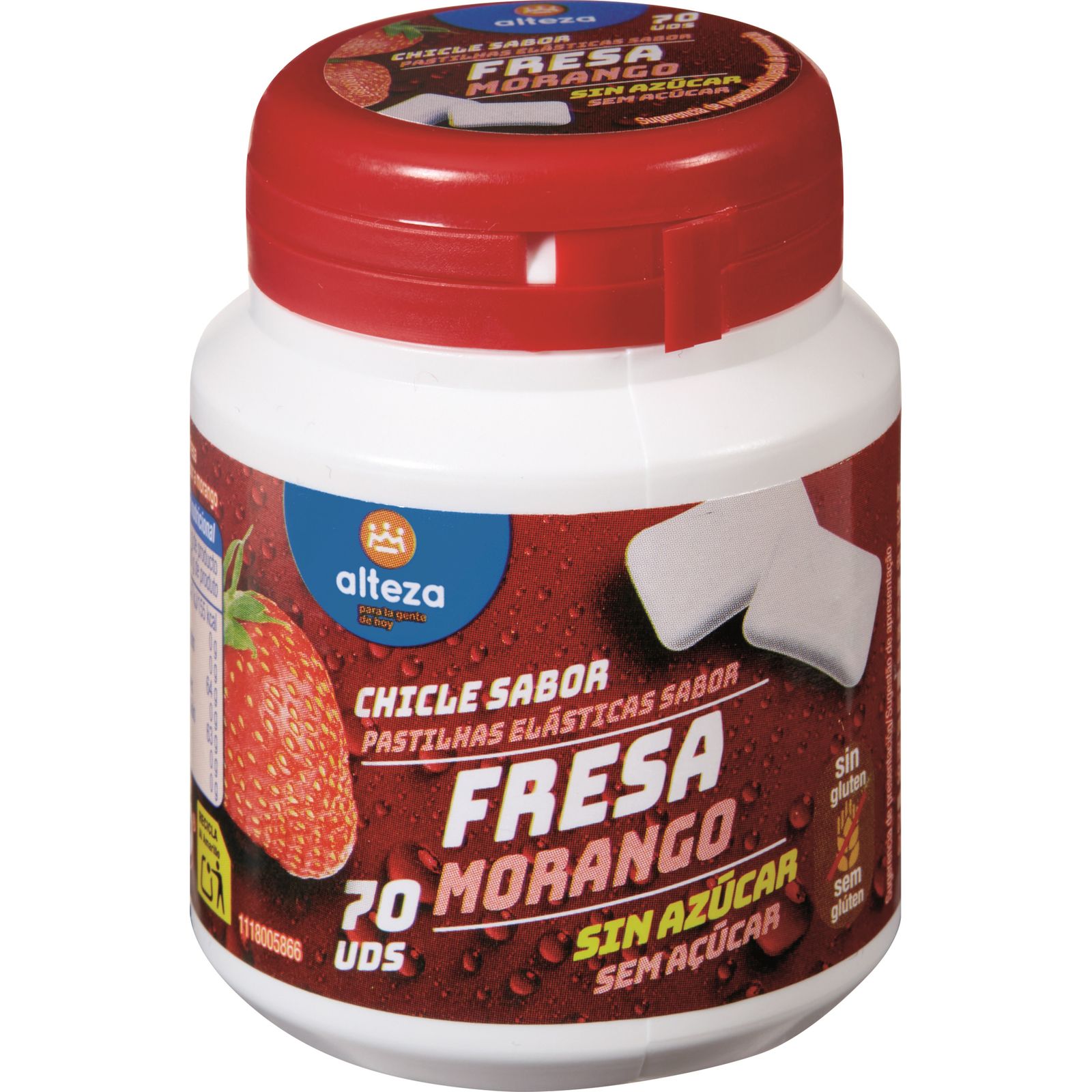Chicles De Fresa', 'ingredientslist': 'edulcorantes: Isomaltosa Sorbitoles, Maltitoles, Aspartamo, Acesulfamo K, Sucralosa, Goma Base (con Antioxidante: Extracto Rico En Tocoferoles), Aroma, Humectante: Glicerina, Acidulantes: ácido Cítrico, ácido Málico, Espesante: Goma Arábigar Agentes De Recubrimiento: Talco, Cera De Carnauba. Contiene Una Fuente De Fenilalanina.', 'origins': [], 'category': 'strawberry