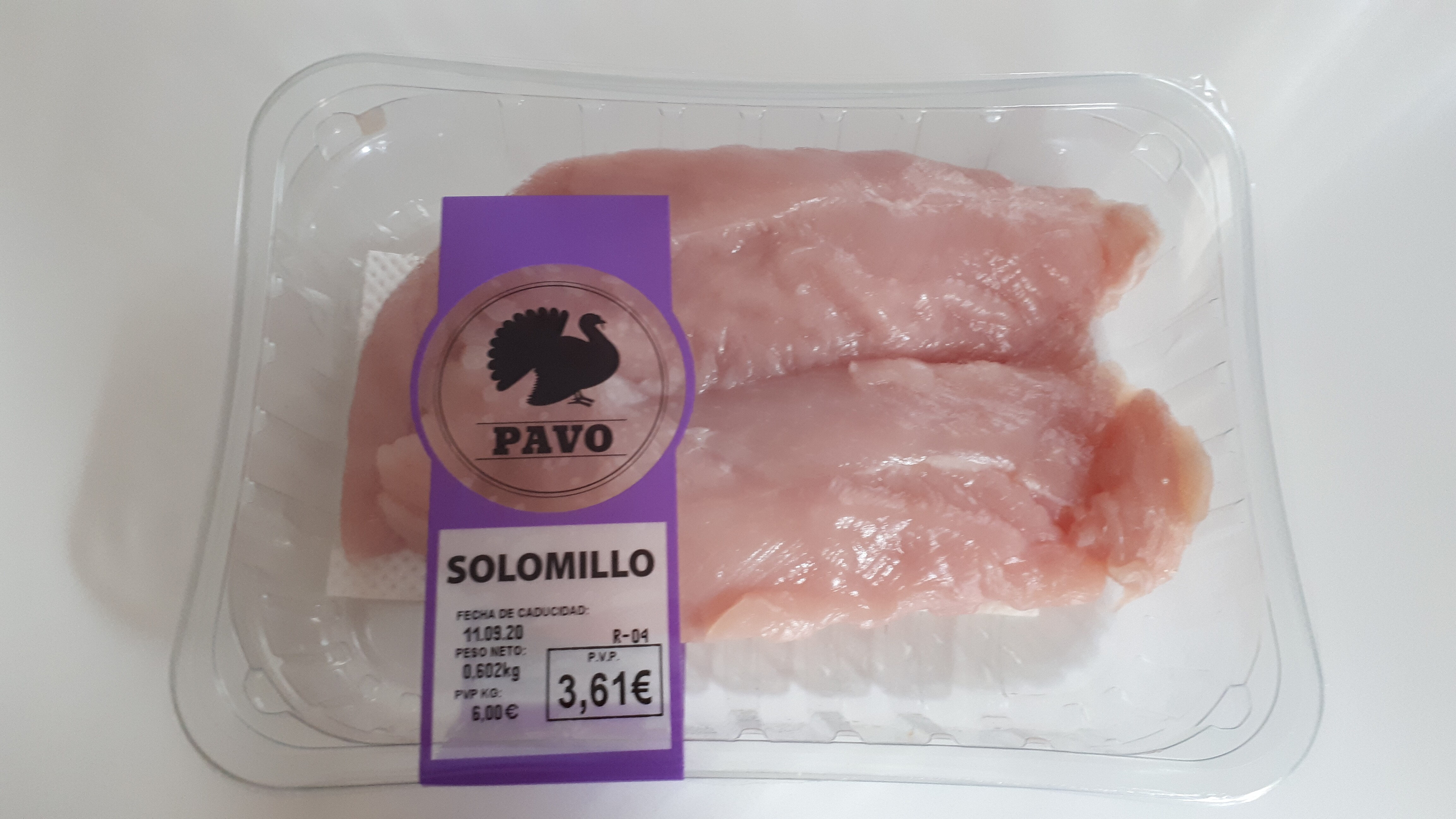 Solomillo De Pavo', 'ingredientslist': 'solomillo De Pavo. Pieza Procedente De La Pechuga. Producto Fresco. Categoría A. Origen: España. Envasado En Atmósfera Protectora. Abrir 5 Minutos Antes De Consumir. Una Vez Abierto El Envase Consumir En 24 Horas. Cocinar Completamente Antes De Su Consumo.', 'labels': [], 'brand': 'hacendado