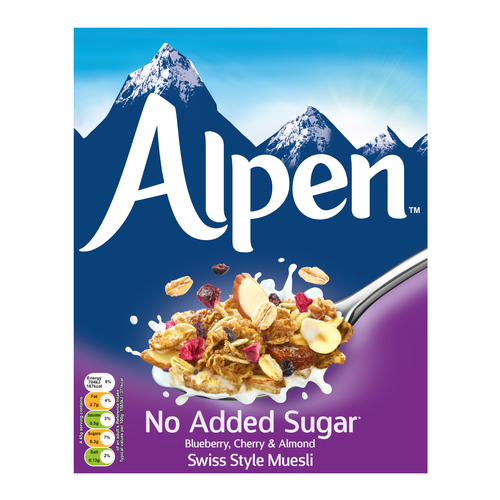 Muesli Estilo Suizo Con Copos De Trigo Entero Y Avena Con Pasas, Frutos Secos Y Fruta Liofilizada, ALPEN MUESLI NO ADDED SUGAR BLUEBERRY, 560g