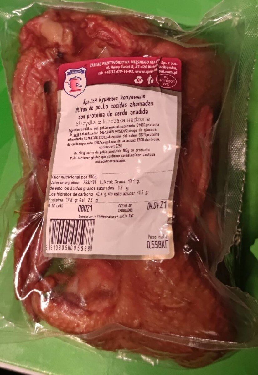 Alitas De Pollo Cocidas Ahumadas Con Proteina De Cerdo Anadida