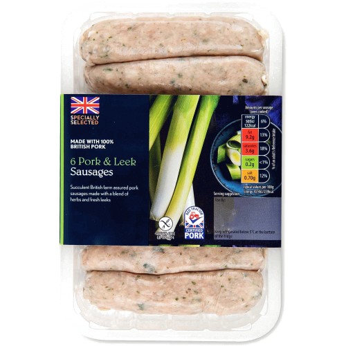 Aldi 6 Pork And Leek Sausages