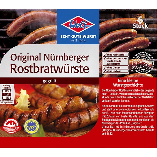 SALCHICHAS ORIGINALES DE NÜREMBERG, ASADAS A LA PARRILLA