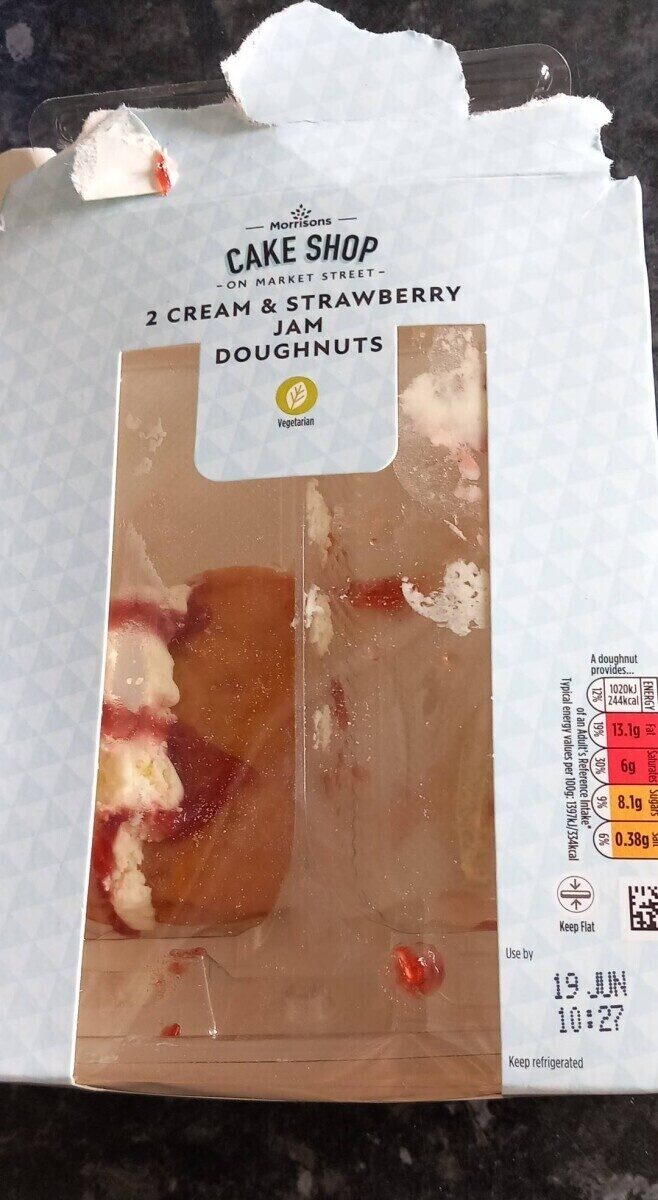 2 Cream & Strawberry Jam Doughnuts