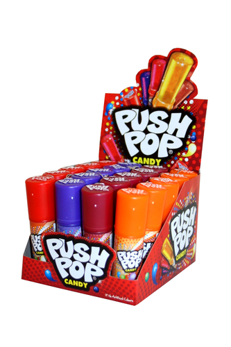 CARAMELO DURO EN STICK, DIFERENTES SABORES. PUSH POP 15 G.