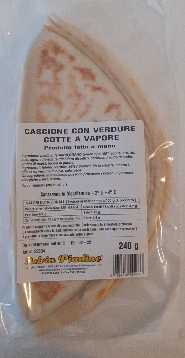 Cascione Con Verdure Cotte A Vapore