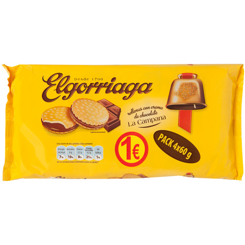 Galletas Rellenas Crema Chocolate Elgorriaga Paquete 240g (4 X 60g)