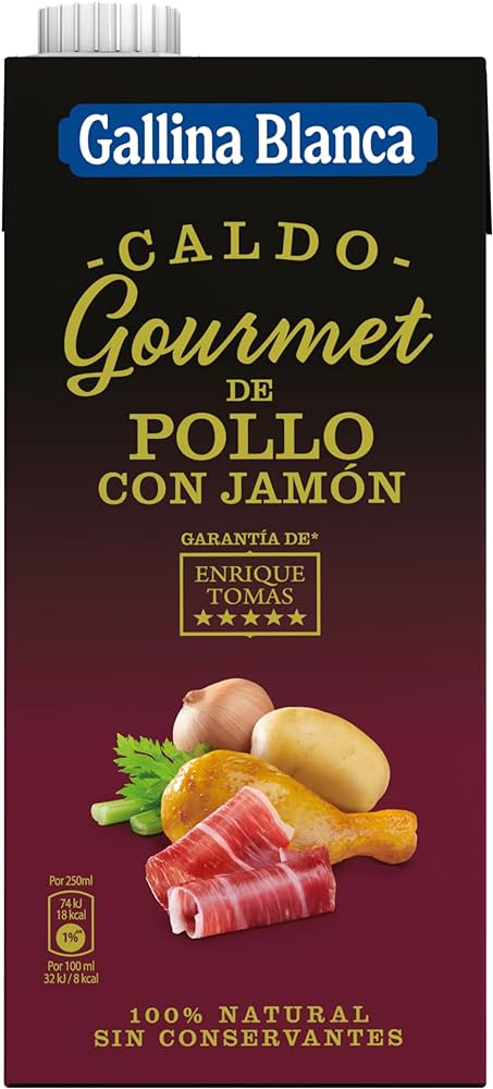 Caldo Gourmet De Pollo Con Jamón Enrique Tomás 100% Natural Gallina Blanca 2 Briks De 1 L