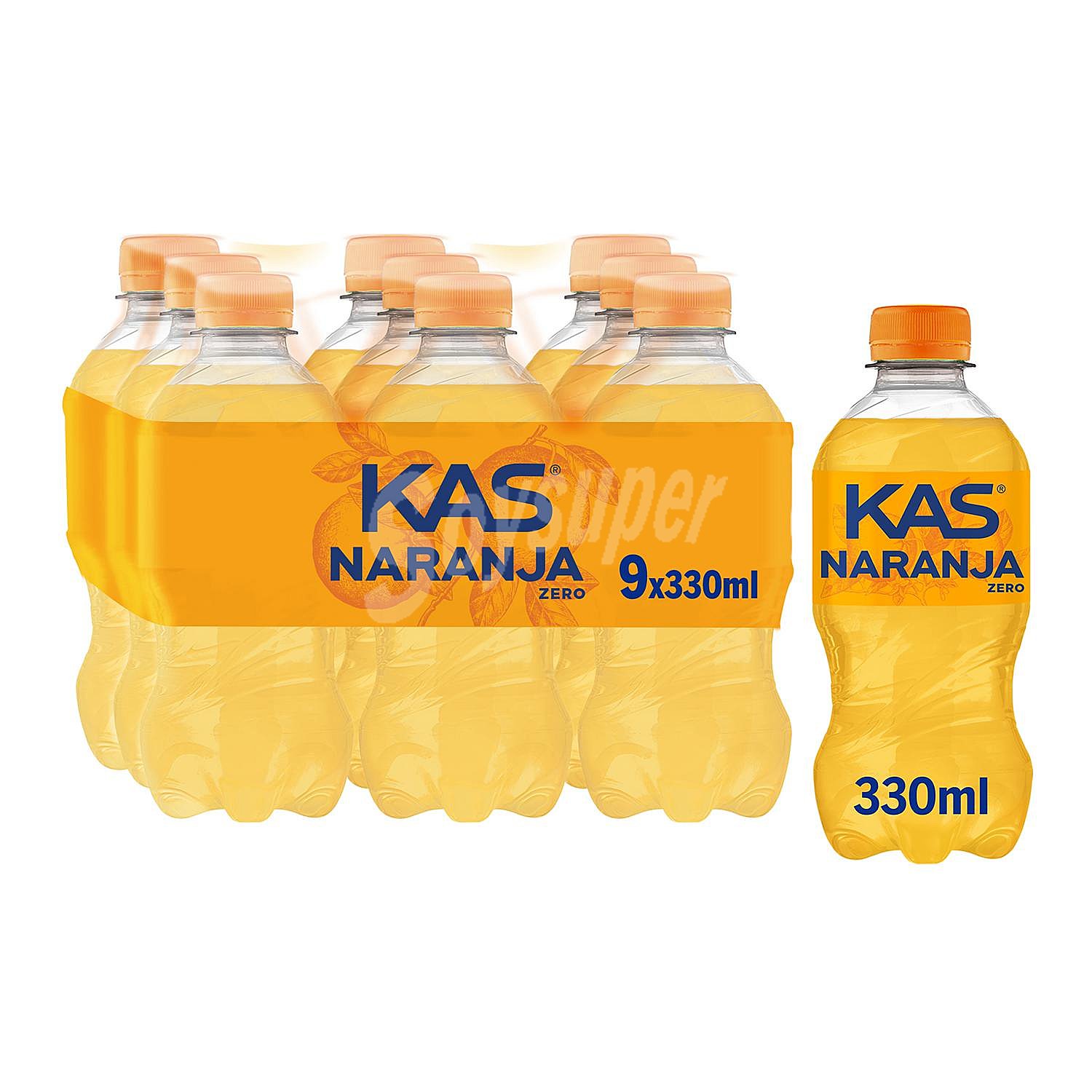 Kas Zero De Naranja Sin Azúcar Pack De 9 Botellas De 33 Cl.