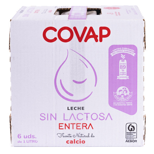 Leche Entera Sin Lactosa Covap  Pack 6X1L