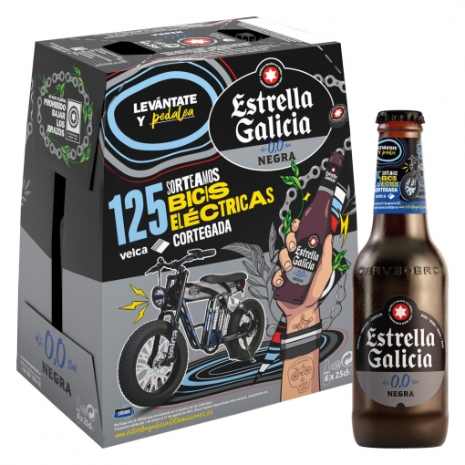 Cerveza Estrella Galicia 0,0 Negra Pack 6 Botellas No Retornables 25cl Promo Velca