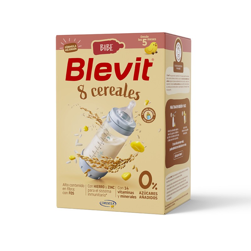 Blevit® BIBE 8 Cereales Cuenta Con Un 95% De Cereales (trigo, Arroz, Maíz, Centeno, Avena Integral, Trigo Sarraceno, Espelta, Cebada), Además Aporta 14 Vitaminas Y Minerales Y Un Alto Contenido En Fibra.