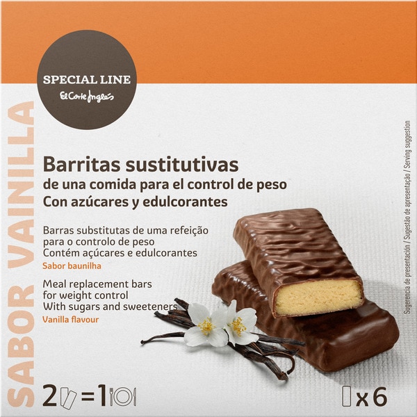 BARRITAS SUSTITUTIVAS DE COMIDAS PARA EL CONTROL DE PESO. Con Azúcares Y Edulcorante.