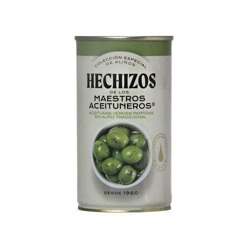 EMBRUJOS MAESTROS ACEITUNEROS (ACEITUNAS VERDES PARTIDAS EN ALIÑO TRADICIONAL)