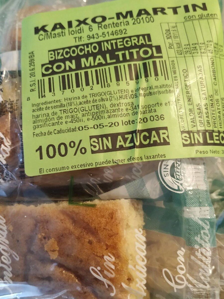 Bizcocho Integral Con Maltitol