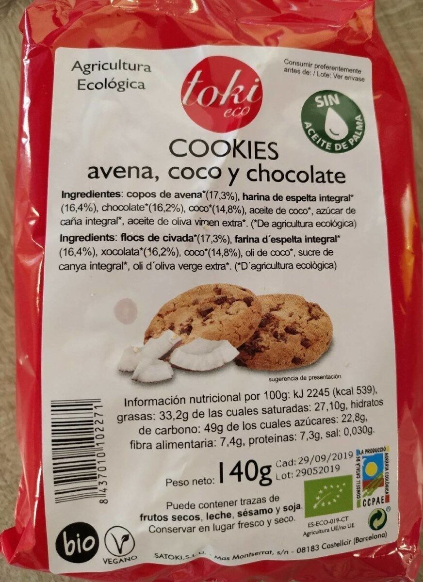 Cookies De Avena, Coco Y Chocolate Bio Ccpae Toki 140g
