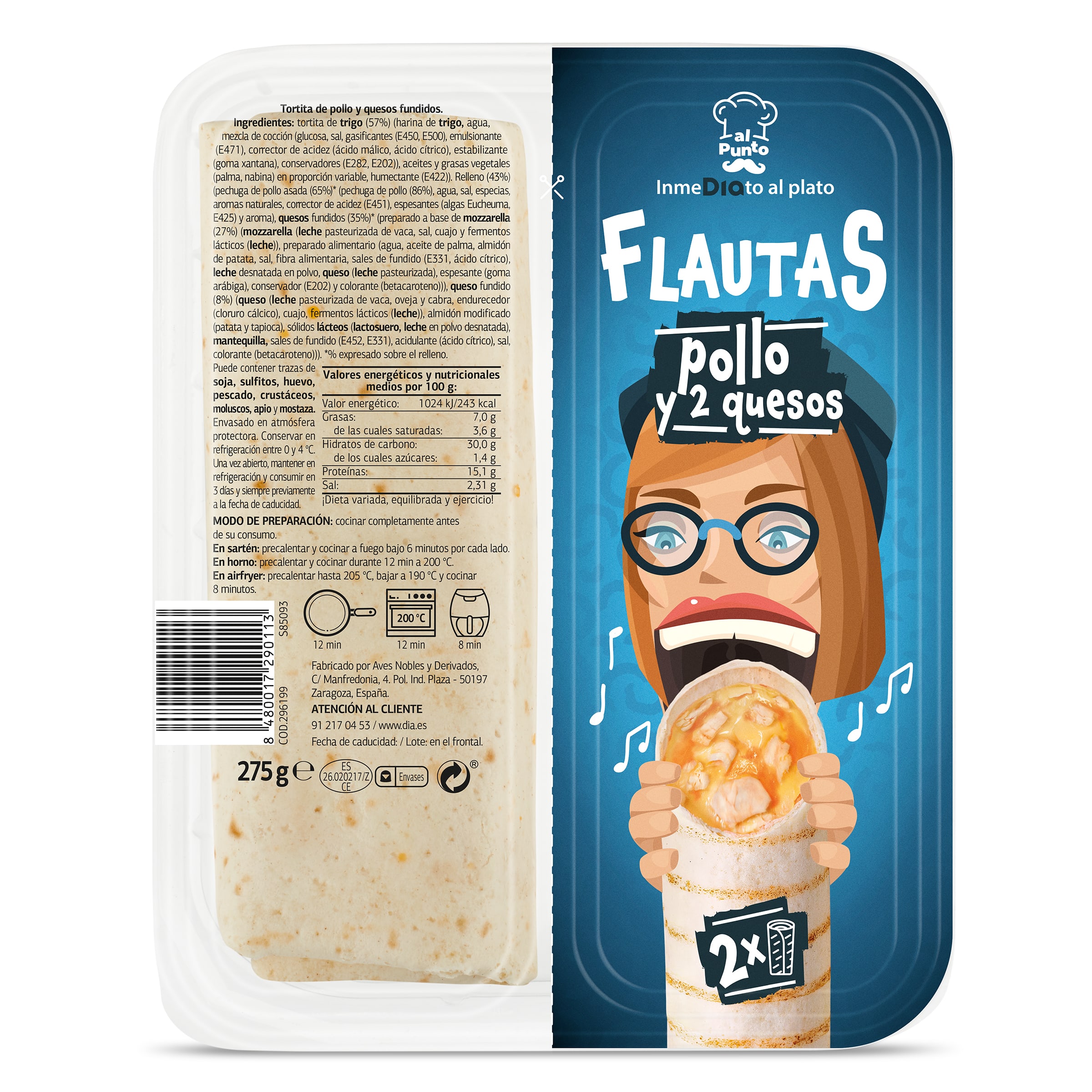 Flautas Pollo Y 2 Quesos