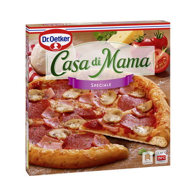 Dr. Oetker Pizza De Quesos Gouda Y Edam, Salami, Champiñon Y Jamon Cocido Con Sabor Ahumado Dr. Oetker Casa Di Mama 450 G. Dr. Oetker Pizza De Quesos Gouda Y Edam, Salami, Champiñon Y Jamon Cocido Con Sabor Ahumado Dr. Oetker Casa Di Mama 450 G.