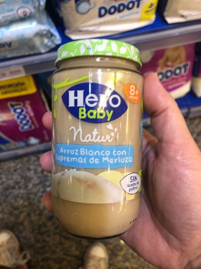 Potito de arroz blanco con merluza. Potito de arroz blanco con merluza.
