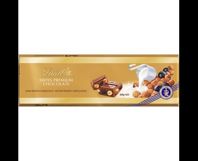Lindt Chocolate Suizo De Leche Con Uvas Pasas Y Avellanas Enteras Lindt 300 Gramos. Lindt Chocolate Suizo De Leche Con Uvas Pasas Y Avellanas Enteras Lindt 300 Gramos.