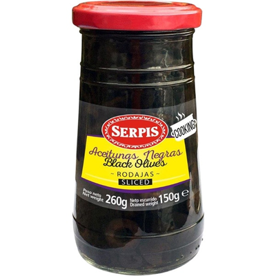 SERPIS ACEITUNAS NEGRAS EN RODAJAS FRASCO 260 GR SERPIS ACEITUNAS NEGRAS EN RODAJAS FRASCO 260 GR