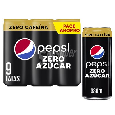 Pepsi Refresco Cola Zero Azucar, Zero Cafeina Pepsi Max Pack 9 Latas X 33 Cl. Pepsi Refresco Cola Zero Azucar, Zero Cafeina Pepsi Max Pack 9 Latas X 33 Cl.