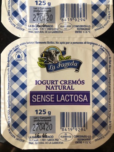 Yogur natural sin lactosa Yogur natural sin lactosa