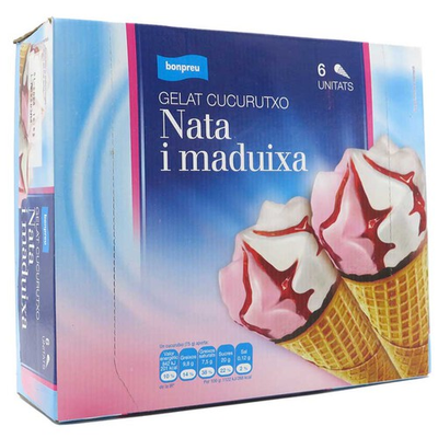 BONPREU Helado Cucurucho De Nata Y Fresa BONPREU Helado Cucurucho De Nata Y Fresa
