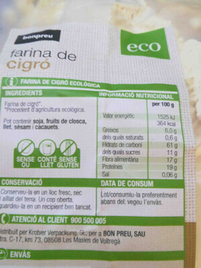 BONPREU Harina De Garbanzo Sin Gluten Ecológica BONPREU Harina De Garbanzo Sin Gluten Ecológica