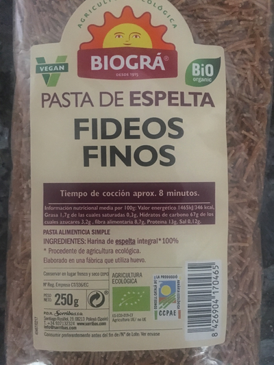 Fideos finos de espelta Fideos finos de espelta