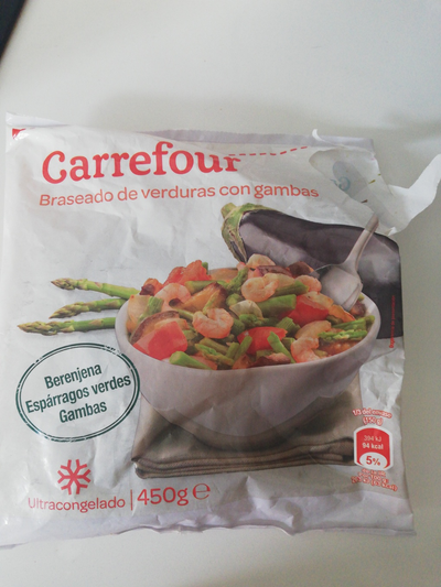 Braseado de verduras con gambas Braseado de verduras con gambas