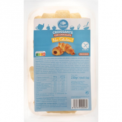 Croissant Con Chocolate Carrefour Classic No Gluten¡ Sin Gluten 230 G. Croissant Con Chocolate Carrefour Classic No Gluten¡ Sin Gluten 230 G.