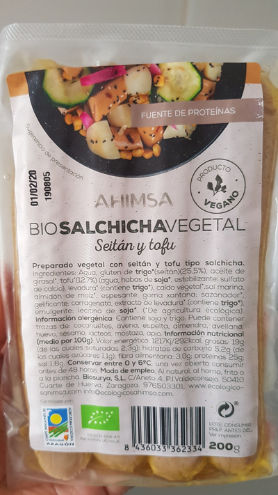 Salchicha vegetal seitán y tofu Salchicha vegetal seitán y tofu
