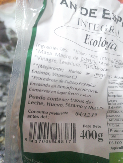 Pan de espelta integral Pan de espelta integral