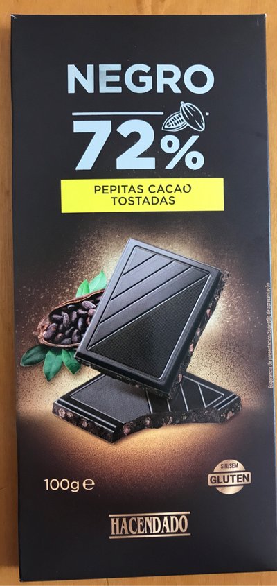 Chocolate Negro 72% pepitas de cacao tostadas Chocolate Negro 72% pepitas de cacao tostadas