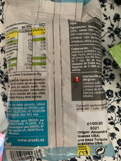 Mezcla de frutos secos con pasas y arándanos Mezcla de frutos secos con pasas y arándanos