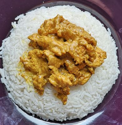 Arroz basmsti con pollo al curry