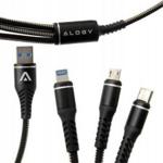 Alogy Kabel Nylon 3W1 Usb-C Typ C Lightning Micro Czarny (11136)