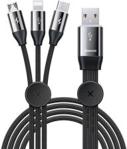 BASEUS KABEL USB 3W1 USB - MICRO USB / LIGHTNING / USB TYP C PRZEWÓD W NYLONOWYM OPLOCIE 3.5A 1M CZARNY UNIWERSALNY (CAMLTFX01