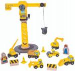 Bigjigs Toys Duży Dźwig + zestaw Pojazdów Budowlanych BJT200