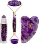 crystallove Amethyst Beauty Set Zestaw Masażer Do Twarzy 1 Szt. + Płytka Do Masażu Twarzy Gua Sha 1 Szt + Buteleczka Z Kryształkami Ametystu Na Olejek