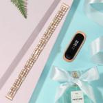 Erbord Bransoleta Rhinestone Decor do Xiaomi Mi Band 5 Gold Złoty