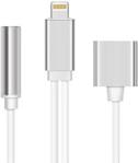 Kabel przejściówka lightning do iPhone audio mini jack srebrny